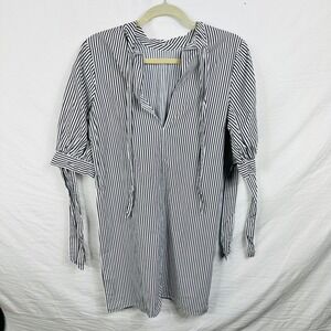 topshop dress tunic size 2 small stripes white black nautical tie‎ neck and arms